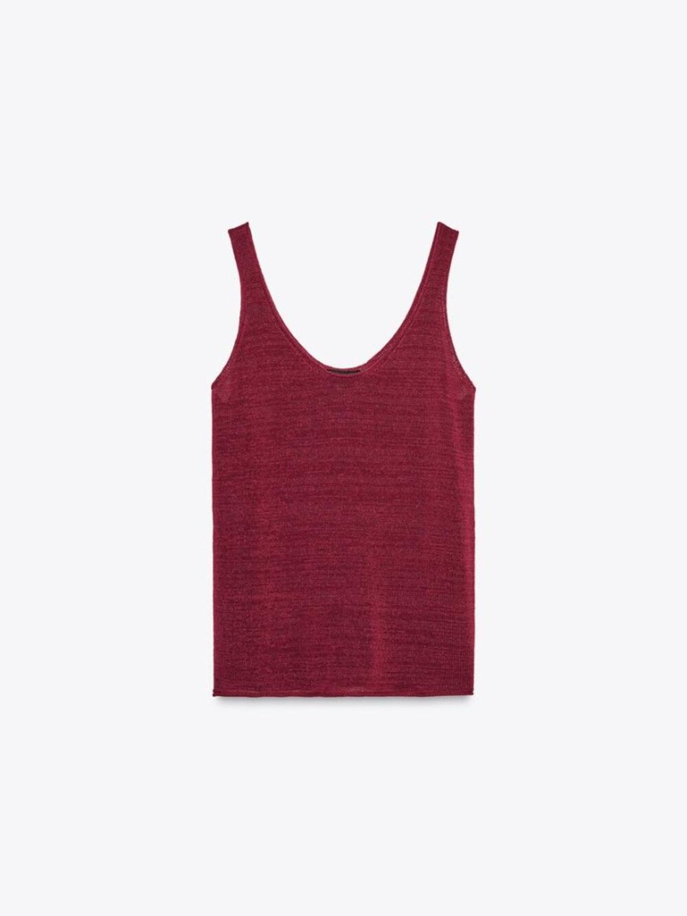 Zara Maroon Linen Knit Tank Top L Lightweight Textured Sleeveless Scoop Neck NWT